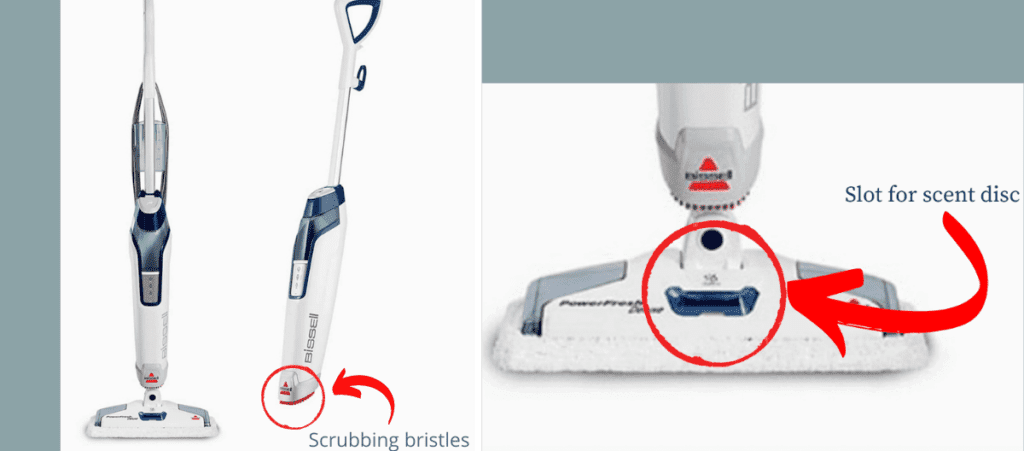Bissel Powerfresh Deluxe Steam Mop with scrubbing bristles and a scent slot for scent disc is one of the best cleaning products