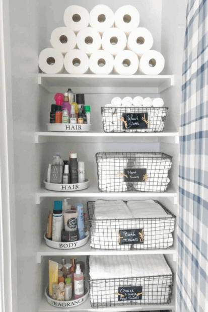 A very neatly organized linen closet