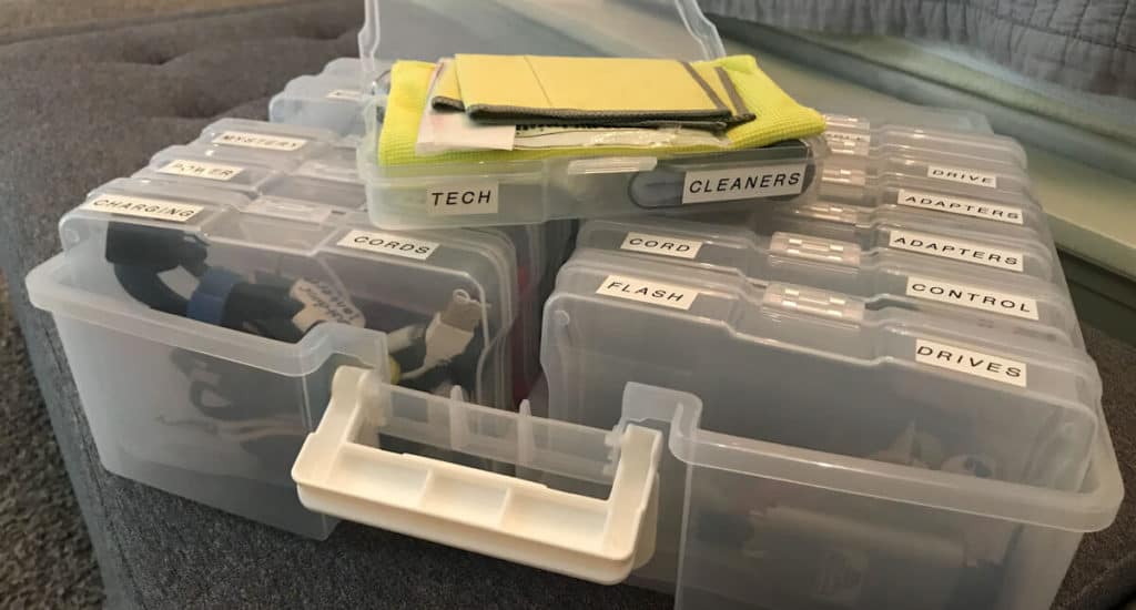 A photo organizer used for organizing the small stuff such as tech gear