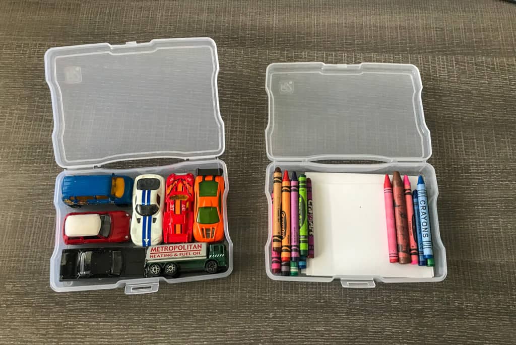 Photo organizer used for organizing the small stuff such as matchbox cars and crayons and paper 