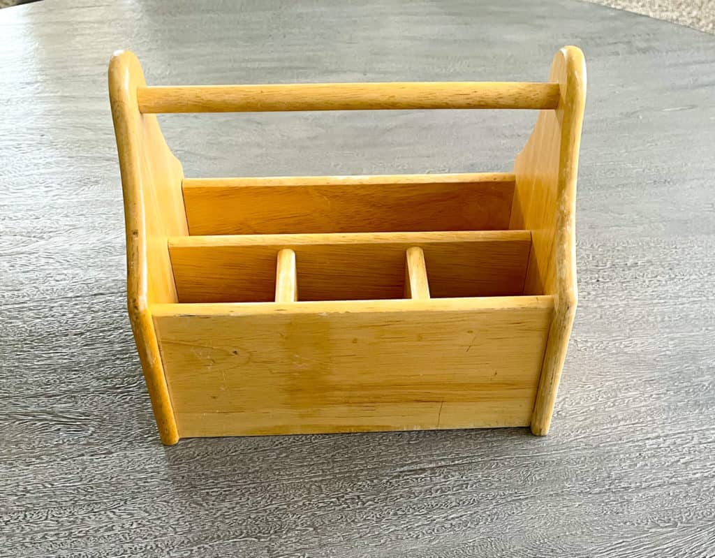 Bamboo caddy on a gray table