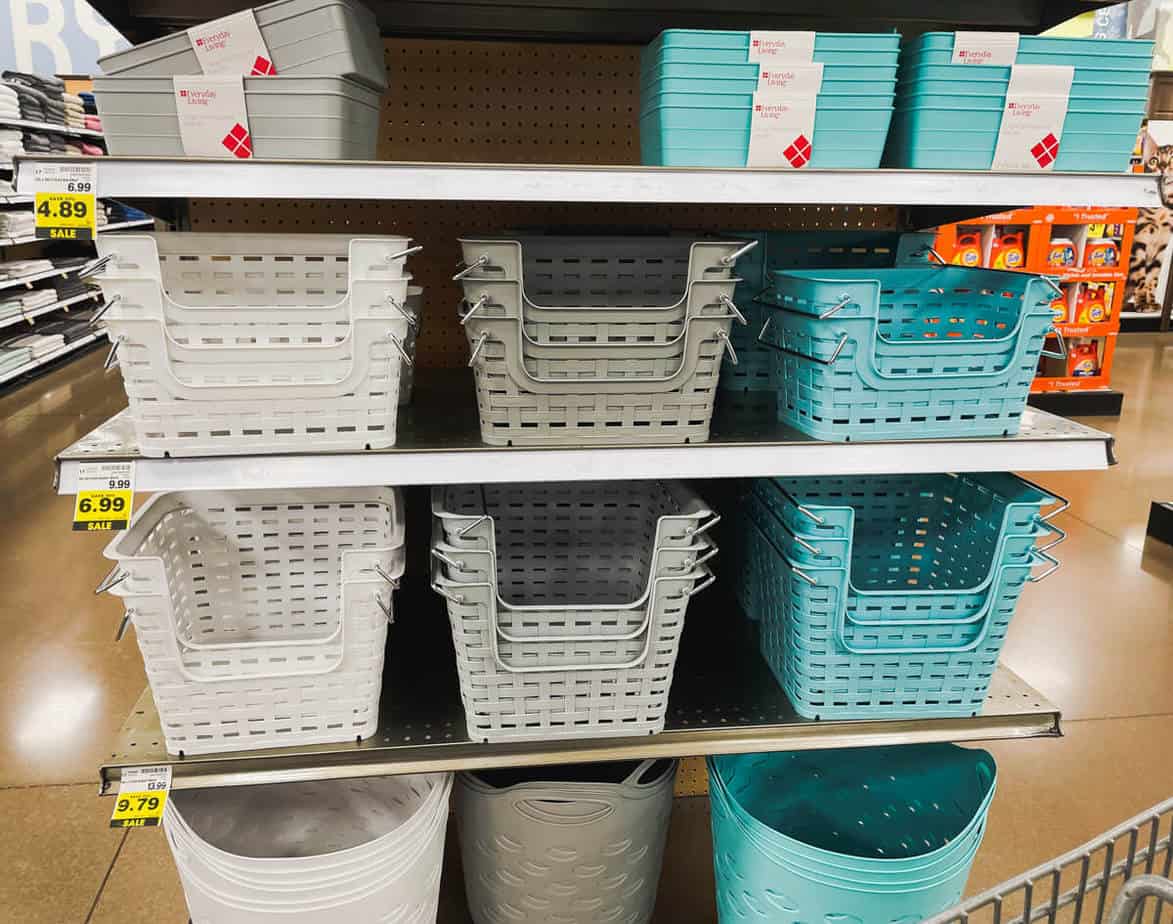 Grocery store shelves filled with organizing products